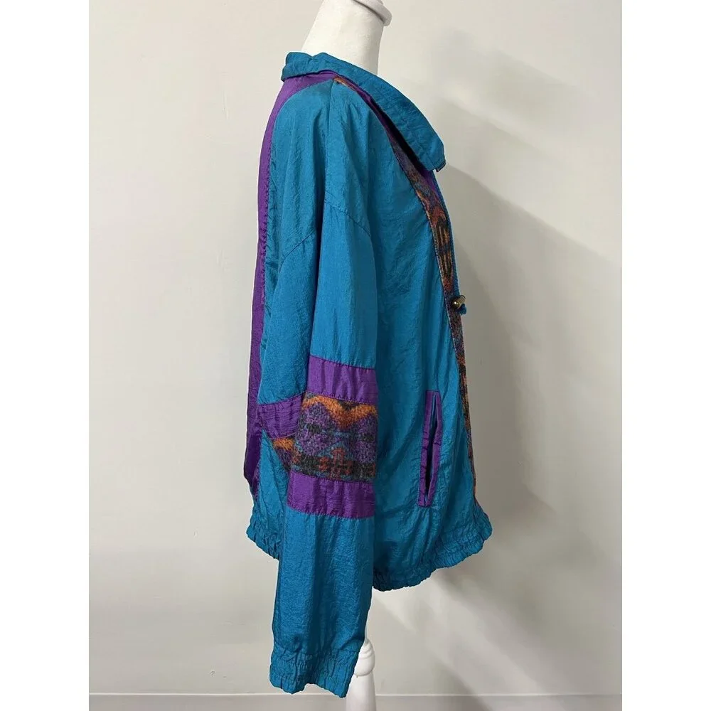 Vtg 80s 90s Women’s Med (lg) Purple Aztec Westport Jacket Colorful Windbreaker - Picture 5 of 13